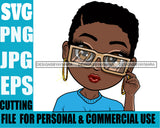 Afro Cute Lili Big Eyes Big Glasses Short Hairstyle Designs For Commercial And Personal Use Black Girl Woman Nubian Queen Melanin SVG Cutting Files For Silhouette Cricut and More