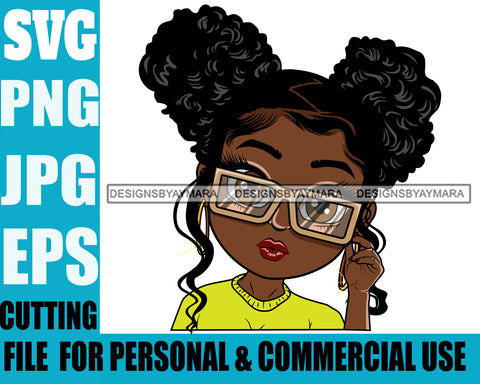 Afro Puff Hairstyle Cute Lili Big Eyes Big Glasses Designs For Commercial And Personal Use Black Girl Woman Nubian Queen Melanin SVG Cutting Files For Silhouette Cricut and More