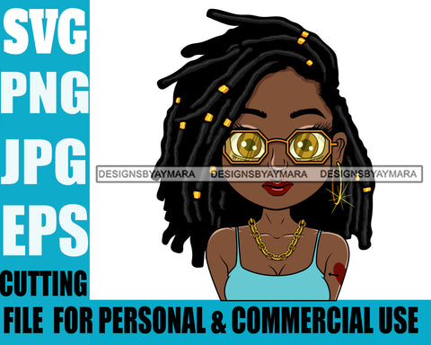 Afro Cute Lili Dreadlocks Big Eyes Cool Glasses Girl With Tattoo Designs For Commercial And Personal Use Black Woman Nubian Queen Melanin SVG Cutting Files For Silhouette Cricut and More