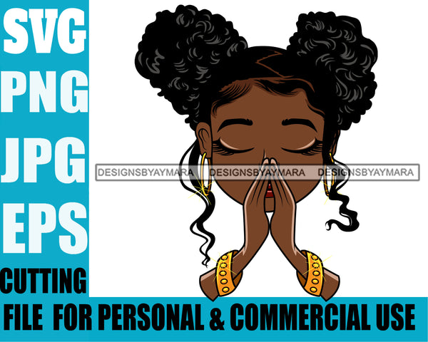 Afro Puff Hairstyle Cute Lili Praying Prayers Pray Designs For Commercial And Personal Use Black Girl Woman Nubian Queen Melanin SVG Cutting Files For Silhouette Cricut and More