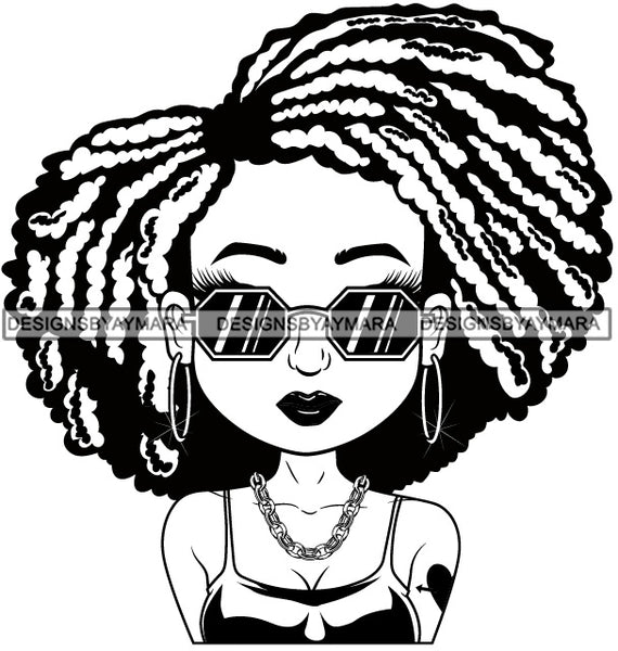 Afro Hairstyle Cute Lili Big Eyes Cool Glasses Girl With Tattoo Designs For Commercial And Personal Use Black Girl Woman Nubian Queen Melanin SVG Cutting Files For Silhouette Cricut and More