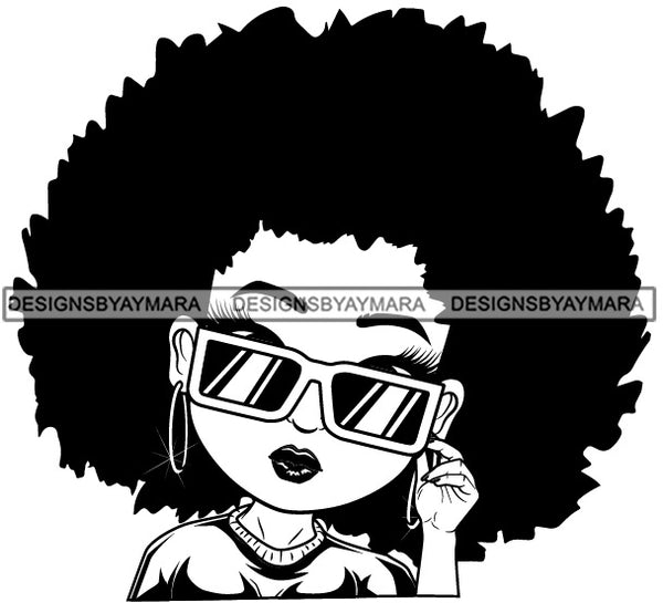 Big Afro Hairstyle Cute Lili Cool Glasses Hipster Girl Long Eyelashes Designs For Commercial And Personal Use Black Girl Woman Nubian Queen Melanin SVG Cutting Files For Silhouette Cricut and More