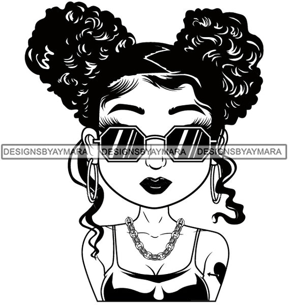 Afro Puff Hairstyle Cute Lili Big Eyes Cool Glasses Girl With Tattoo Designs For Commercial And Personal Use Black Girl Woman Nubian Queen Melanin SVG Cutting Files For Silhouette Cricut and More