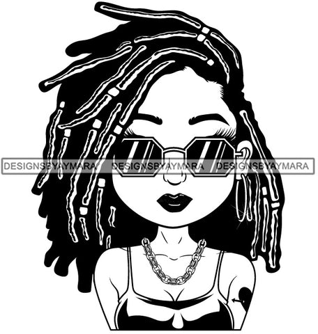 Dreadlocks Hairstyle Cute Lili Big Eyes Cool Glasses Girl With Tattoo Designs For Commercial And Personal Use Black Girl Woman Nubian Queen Melanin SVG Cutting Files For Silhouette Cricut and More