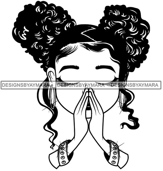 Afro Puff Hairstyle Cute Lili Praying God Prayers Pray Faith Designs For Commercial And Personal Use Black Girl Woman Nubian Queen Melanin SVG Cutting Files For Silhouette Cricut and More
