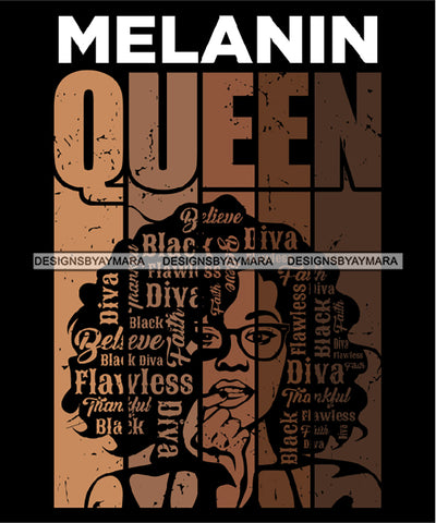 Melanin Queen Hair Quote Afro Woman Black Girl Magic Ebony Curly Hairstyle SVG JPG PNG Vector Clipart Cricut Silhouette Cut Cutting