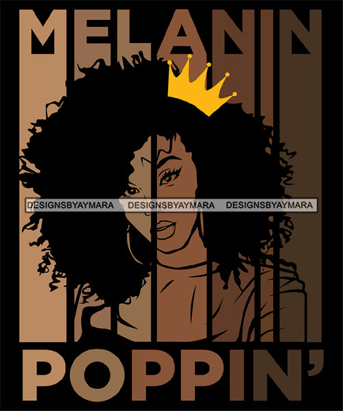 Sexy Melanin Afro Woman Confident Queen Crown Puffy Afro Hairstyle Banner SVG JPG PNG Vector Designs Cutting Files For Circuit Silhouette