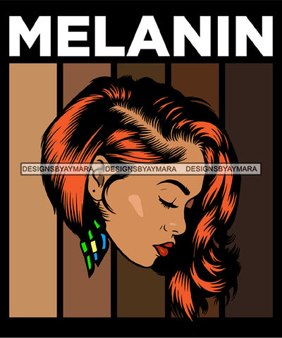 Sexy Melanin Afro Woman Profile Confident Bob Red Color Hairstyle SVG JPG PNG Vector Designs Cutting Files For Circuit Silhouette