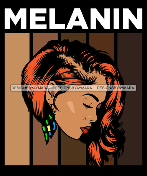 Melanin Quote Afro Woman Side View Black Girl Magic Ebony Red Asymmetrical Hairstyle SVG JPG PNG Vector Clipart Cricut Silhouette Cut Cutting