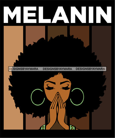 Sexy Melanin Afro Woman Praying Hoop Earrings Puffy Afro Hairstyle SVG JPG PNG Vector Designs Cutting Files For Circuit Silhouette
