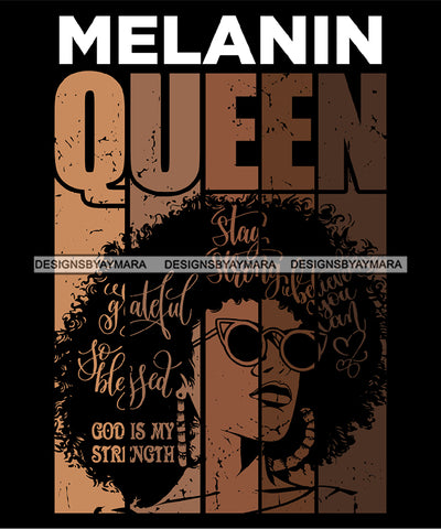 Melanin Queen Hair Quote Afro Woman Black Girl Magic Ebony Sunglasses Afro Hairstyle SVG JPG PNG Vector Clipart Cricut Silhouette Cut Cutting