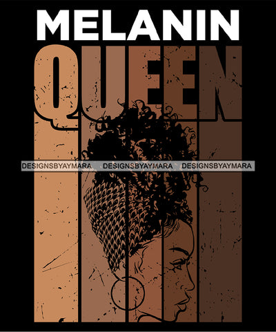 Melanin Queen Quote Afro Woman Black Girl Magic Ebony Headwrap Curly Hairstyle SVG JPG PNG Vector Clipart Cricut Silhouette Cut Cutting