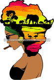 African American Woman Goddess Smoking Blunt Weed Safari Savanna Africa Continent SVG Files For Cutting and More!