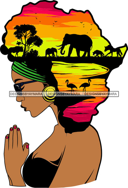 African American Woman Goddess Praying Safari Savanna Africa Continent SVG Files For Cutting and More!