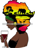 African American Woman Goddess Drinking Wine Safari Savanna Africa Continent SVG Files For Cutting and More!