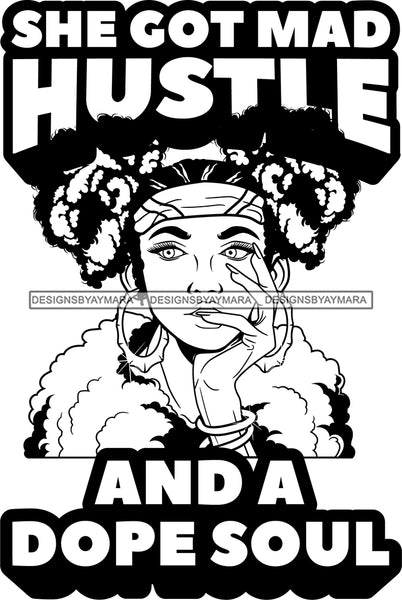 Afro Lola Hustle Dope Soul Quotes Sexy Bamboo Jewelry Nails Fur Boa Pigtails Hair Style B/W SVG Cutting Files For Silhouette Cricut