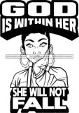 Afro Lola God Quotes God Is Within Her Short Hair Style Bambu Jewelry B/W SVG Cutting Files For Silhouette Cricut and More