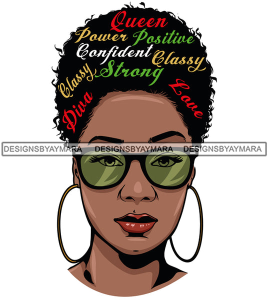 Afro Attractive Black Woman Hoop Earrings  Life Quotes  Queen Power Positive Afro Hair Style SVG Cutting Files For Silhouette Cricut More