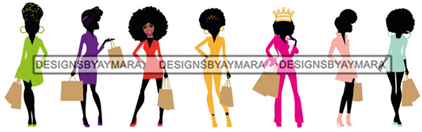 Group Of Black Beautiful Women Shopping Silhouettes Divas Fashion Models Glamour  SVG Cut Files For Silhouette Cricut More