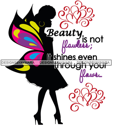 Afro Attractive Black Classy Woman With Wings Fairy Fantasy Life Quotes Up Do Hair Style SVG Cutting Files For Silhouette Cricut More