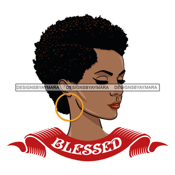Afro Beautiful Woman Portrait Blessed Hoop Earrings Short Hair Style SVG Cutting Files Silhouette  Cricut More