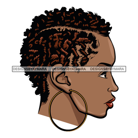 Afro Girl Babe Attractive Black Woman Hoop Earrings Profile Short Curly Hair Style SVG Cutting Files For Silhouette Cricut More