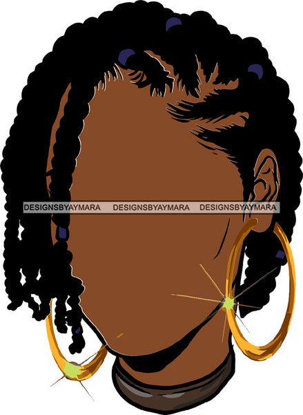 No Face Blue Bands Twist Hair Gold Hoop Earrings Afro Woman  SVG JPG PNG Vector Clipart Cricut Silhouette Cut Cutting