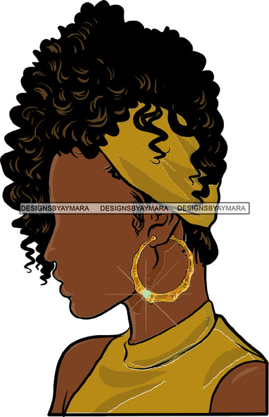 No Face Gold Headwrap Curly Afro Woman Gold Top Gold Bamboo Earrings SVG JPG PNG Vector Clipart Cricut Silhouette Cut Cutting