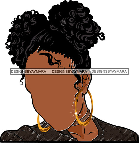 Curly Hair No Face Buns Afro Puffs Black Woman Afro Gold Hoops  SVG JPG PNG Vector Clipart Cricut Silhouette Cut Cutting