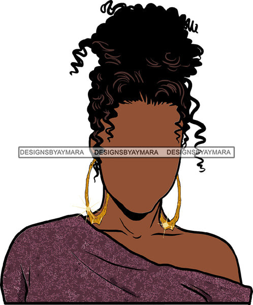 Hair No Face Afro Wavy Curly Hair Bun Purple Blouse Top Black Woman Afro Hair SVG JPG PNG Vector Clipart Cricut Silhouette Cut Cutting