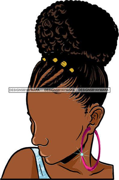 No Face Braids Hair No Face Afro Pink Earrings Hair Bun  Black Woman Afro Hair SVG JPG PNG Vector Clipart Cricut Silhouette Cut Cutting