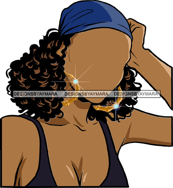 Blue Headwrap Black Curly Hair No Face Afro Woman SVG JPG PNG Vector Clipart Cricut Silhouette Cut Cutting