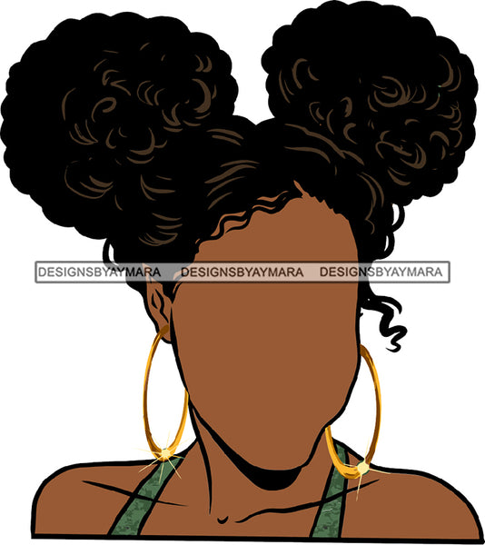 Hair No Face Curl Puffs Black Hoop Earrings Woman Afro Hair  SVG JPG PNG Vector Clipart Cricut Silhouette Cut Cutting