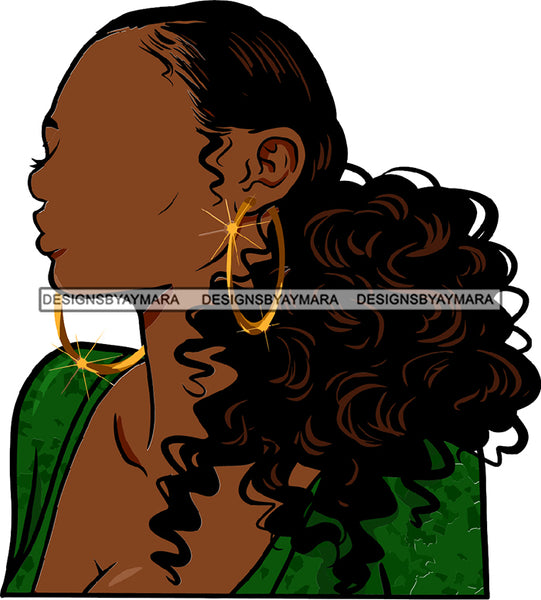 No Face Curly Black Woman Afro Hair  Side Curls Green Top SVG JPG PNG Vector Clipart Cricut Silhouette Cut Cutting