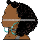 No Face Brown Curly Dark Brown Hair Only Sideview Blue Hoop Earrings Afro Woman  SVG JPG PNG Vector Clipart Cricut Silhouette Cut Cutting