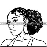 Afro Attractive Cute Urban Girl Boss Lady Queen Melanin Bamboo Hoop Earrings Curly Up Do Hair Style  B/W SVG Cutting Files For Silhouette Cricut More
