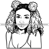 Afro Attractive Cute Urban Girl Boss Lady Queen Melanin Bamboo Hoop Earrings Curly Pigtails Hair Style B/W SVG Cutting Files For Silhouette Cricut More