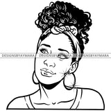 Afro Attractive Cute Urban Girl Boss Lady Queen Melanin Bamboo Hoop Earrings Curly Up Do Hair Style  B/W SVG Cutting Files For Silhouette Cricut More
