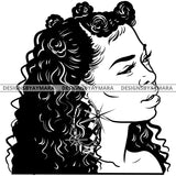 Afro Attractive Cute Urban Girl Boss Lady Queen Melanin Bamboo Hoop Earrings Curly Banku Knots Hair Style  B/W SVG Cutting Files For Silhouette Cricut More