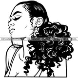 Afro Attractive Cute Urban Girl Boss Lady Queen Melanin Bamboo Hoop Earrings Curly Hair Style  B/W SVG Cutting Files For Silhouette Cricut More