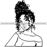Afro Attractive Sexy  Urban Girl Boss Lady Queen Melanin Bamboo Hoop Earrings Up Do Hair Style  B/W SVG Cutting Files For Silhouette Cricut More