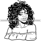 Afro Attractive Cute Urban Girl Boss Lady Queen Melanin Bamboo Hoop Earrings Curly Hair Style  B/W SVG Cutting Files For Silhouette Cricut More