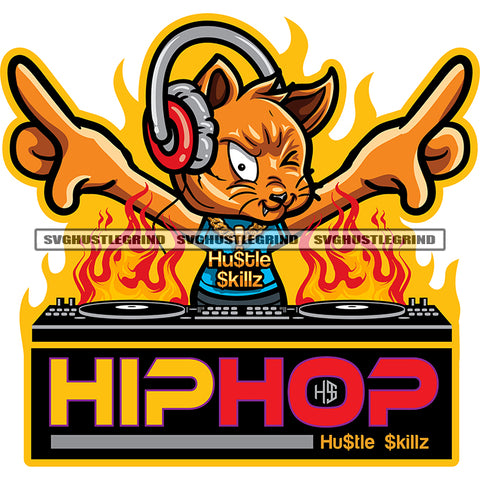 Hip Hop Quote Gangster Scarface Cat Wearing Head Phone Vector Dj Seat Design Element Music Sound SVG JPG PNG Vector Clipart Cricut Cutting Files
