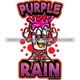 Purple Rain Quote Pink Color Vector Coffee Mug Smoking Marijuana Weed Design Element White Background Cartoon Character Red Eyes SVG JPG PNG Vector Clipart Cricut Cutting Files