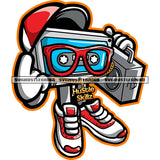 Cartoon Music Box Character Wearing Sunglass And Cap Vector Design Element Color Body White Background Funny Character SVG JPG PNG Vector Clipart Cricut Cutting Files