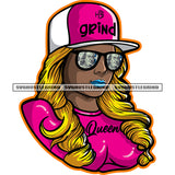 Melanin Woman Humble But Hungry Quote Money Glasses Cap Blonde Hair Grind Hustler White Background Golden Hair Design Element SVG JPG PNG Vector Clipart Cricut Cutting Files