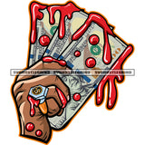 Hand Holding Money Cash Blood Dripping Design Element Wearing Ring White Background Black Hand SVG JPG PNG Vector Clipart Cricut Cutting Files