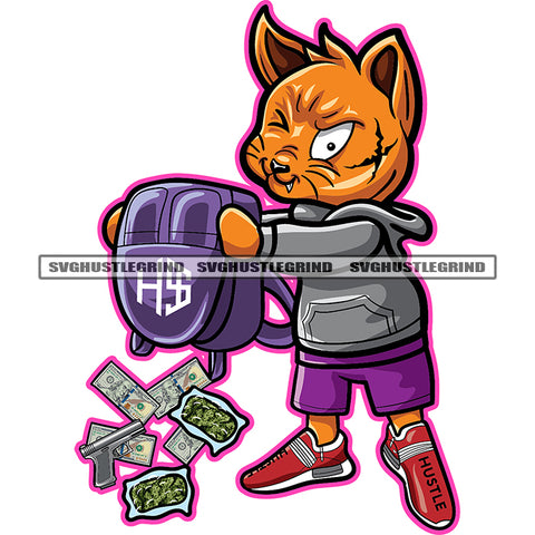 Gangster Scarface Cat Hustle and Grind Savage Quotes Hoodie Backpack Money Cash And Gun Design Element White Background SVG JPG PNG Vector Clipart Cricut Cutting Files