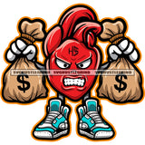 Angry Money Bag Character Holding Money Bag Vector Money Bag Standing White Background Design Element SVG JPG PNG Vector Clipart Cricut Cutting Files