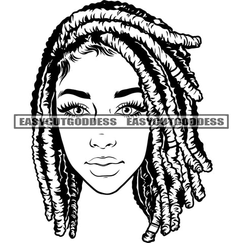 Afro Woman Face Art African American Woman Smile Face Head And Locus Hairstyle BW Artwork Design Element Smile Face SVG JPG PNG Vector Clipart Cricut Silhouette Cut Cutting